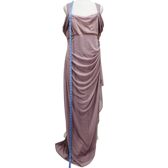 Alex Evenings Mauve Patty Dress Sparkle Draped Gown Cold-Shoulder Size 16 Wear - Picture 10 of 11